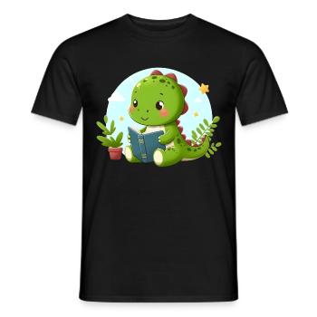 Dino lit un livre - T-shirt homme - noir - Devant - AI Model Male 178 light (178cm)