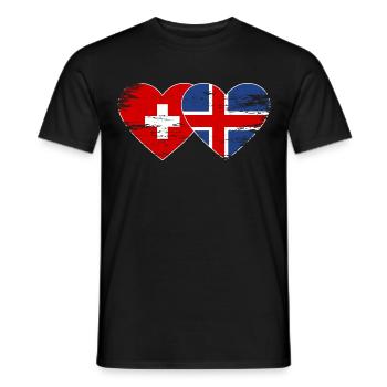 Switzerland Iceland Flag Heart used - Men's T-Shirt - black - Front - AI Model Male 178 light (178cm)