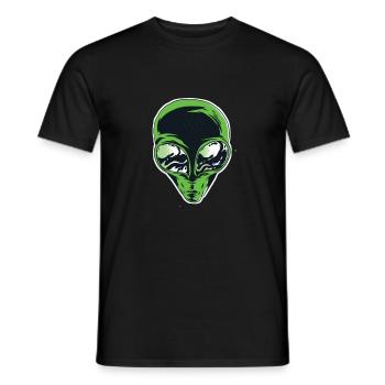 Alien Kopf mit großen Traurigen Augen in Grün - Männer T-Shirt - Schwarz - Vorne - AI Model Male 178 light (178cm)