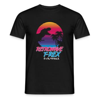 Retrowave T-Rex - Männer T-Shirt - Schwarz - Vorne - AI Model Male 178 light (178cm)