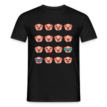 Cute Pig Pink Different Mood Emoticon Faces Of - Men's T-Shirt - black - Front - AI Model Male 178 light (178cm)