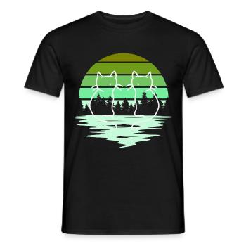 Woodland Nature chats chat 80's 90's - T-shirt homme - noir - Devant - AI Model Male 178 light (178cm)