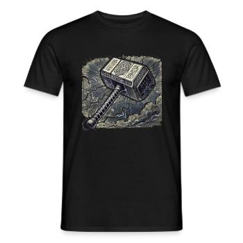 Mjolnir surrounded by lightning - Men's T-Shirt - black - Front - AI Model Male 178 light (178cm)