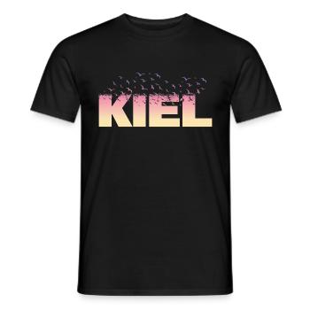 Kiel Germany City Font Birds Skyline - Men's T-Shirt - black - Front - AI Model Male 178 light (178cm)