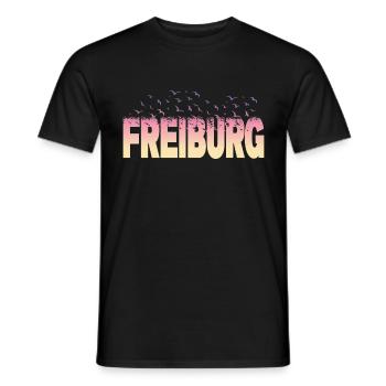 Freiburg Germany City Font Birds Skyline - Men's T-Shirt - black - Front - AI Model Male 178 light (178cm)