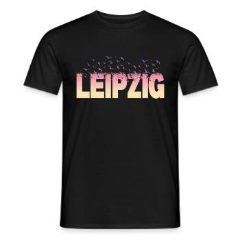 Leipzig Germany City Font Birds Skyline - Men's T-Shirt - black - Front - AI Model Male 178 light (178cm)