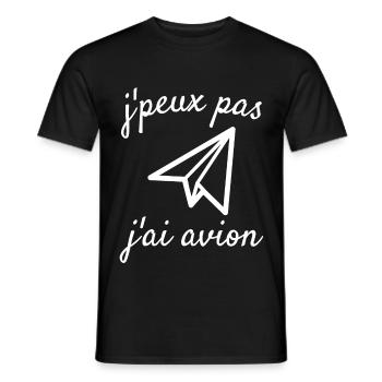 t shirt j'peux pas j'ai avion - T-shirt homme - noir - Devant - AI Model Male 178 light (178cm)