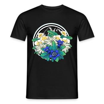 Flore Fleurs sauvages Gentiane Edelweiss Alpes Alm Berg - T-shirt homme - noir - Devant - AI Model Male 178 light (178cm)
