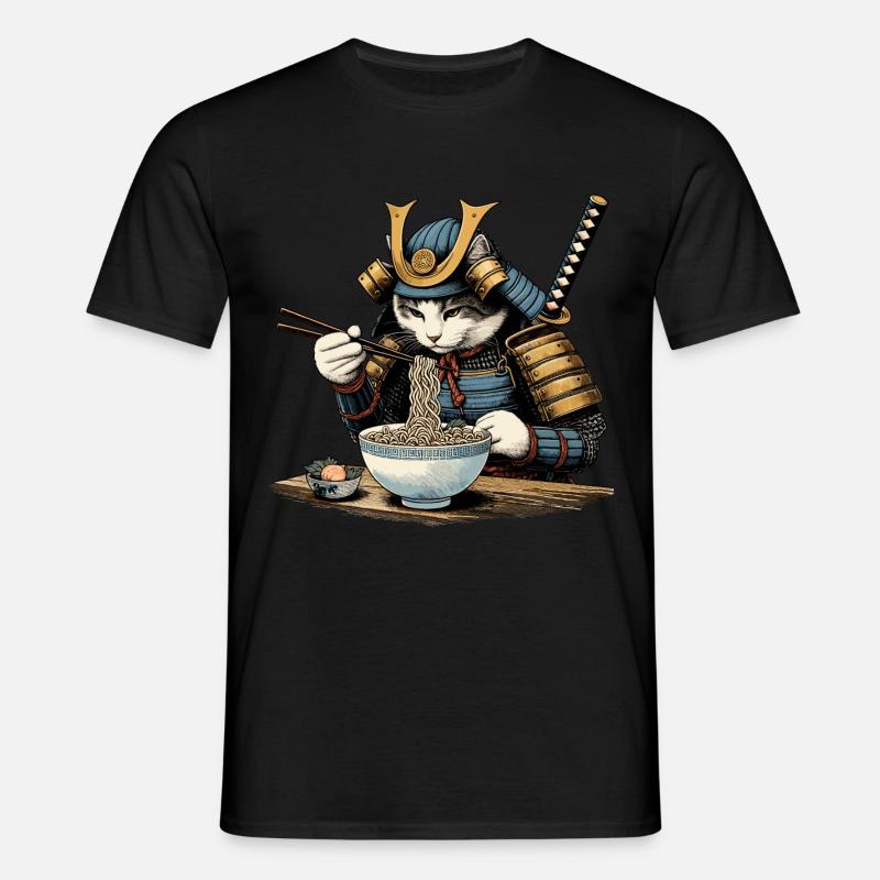 Samurai Cat Ramen Ukiyo-e - Men's T-Shirt - black