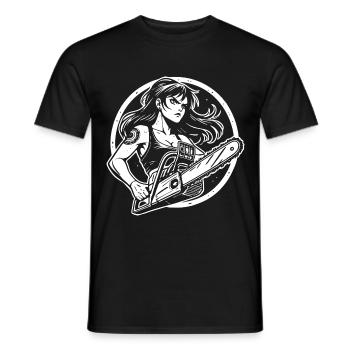 Women with Chainsaw – Funny Power Design - Men's T-Shirt - black - Front - AI Model Male 178 light (178cm)