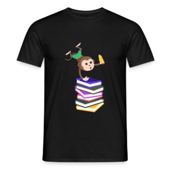School enrollment school monkey books pen learning - Men's T-Shirt - black - Front - AI Model Male 178 light (178cm)