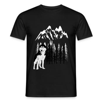 Mountains Husky Wilderness Wild Xmas Dog - Men's T-Shirt - black - Front - AI Model Male 178 light (178cm)