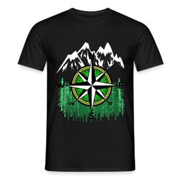 Wilderness Mountains Mountain Compass Windrose Mountains - Men's T-Shirt - black - Front - AI Model Male 178 light (178cm)