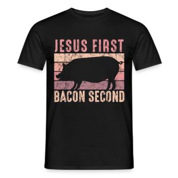 Design For Bacon Lovers Jesus First Bacon Second - Men's T-Shirt - black - Front - AI Model Male 178 light (178cm)