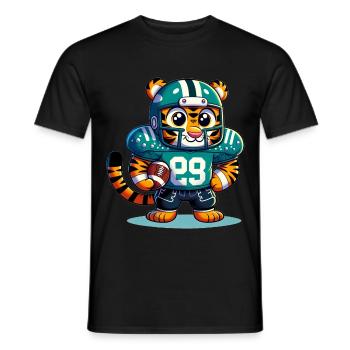 Cute American Football Player Tiger - Men's T-Shirt - black - Front - AI Model Male 178 light (178cm)