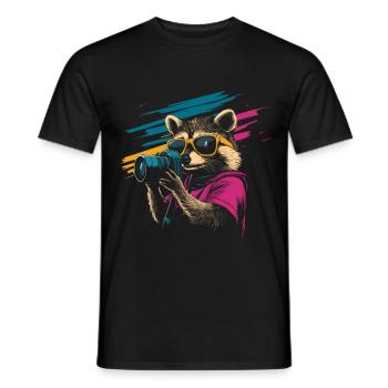 Raccoon with sunglasses and camera - Men's T-Shirt - black - Front - AI Model Male 178 light (178cm)