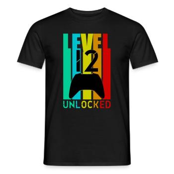 12 Anniversaire Gamer Niveau 12 Débloqué - T-shirt homme - noir - Devant - AI Model Male 178 light (178cm)