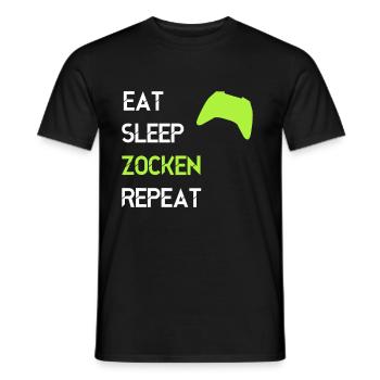 Eat Sleep Zocken Repeat Gamer Gaming Video Games - Men's T-Shirt - black - Front - AI Model Male 178 light (178cm)