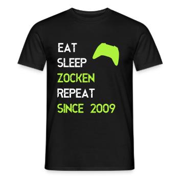 Eat Sleep Zocken Repeat seit 2009 - Männer T-Shirt - Schwarz - Vorne - AI Model Male 178 light (178cm)