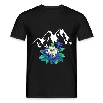 Gebirge Berge Tirol Edelweiß Enzian Natur Wandern - Männer T-Shirt - Schwarz - Vorne - AI Model Male 178 light (178cm)