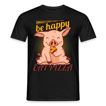 Cochon heureux mange pizza illustration - T-shirt homme - noir - Devant - AI Model Male 178 light (178cm)