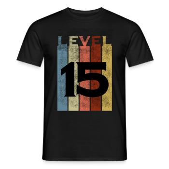 Level 15, Vintage Retro 15. Geburtstag - Männer T-Shirt - Schwarz - Vorne - AI Model Male 178 light (178cm)