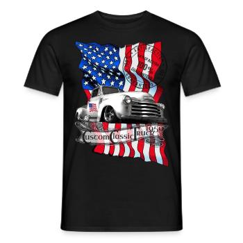 Drapeau USA 1950 camion classique vintage personnalisé - T-shirt homme - noir - Devant - AI Model Male 178 light (178cm)