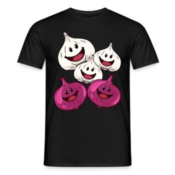 cheerful garlic onion vegetables cook healthy - Men's T-Shirt - black - Front - AI Model Male 178 light (178cm)