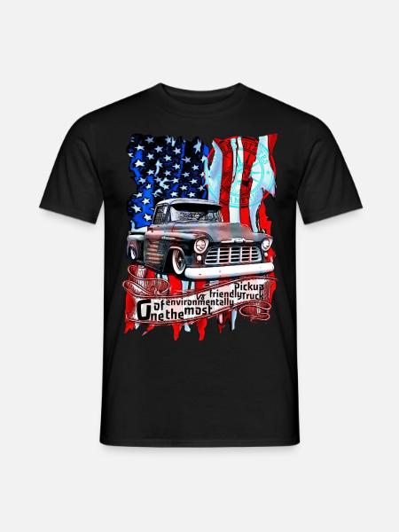Vintage V8 truck on stylish American flag - Men's T-Shirt - black