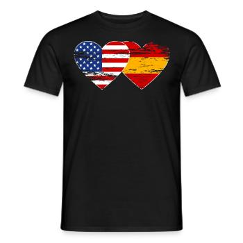 USA Spain flag heart used - Men's T-Shirt - black - Front - AI Model Male 178 light (178cm)