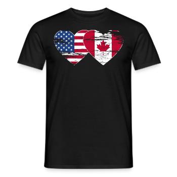 États-Unis, Canada, Drapeau Coeur Utilisé - T-shirt homme - noir - Devant - AI Model Male 178 light (178cm)