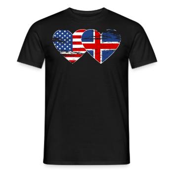 USA Iceland flag heart used - Men's T-Shirt - black - Front - AI Model Male 178 light (178cm)