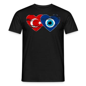 Turquie Nazarperle coeur utilisé - T-shirt homme - noir - Devant - AI Model Male 178 light (178cm)