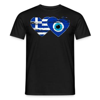 Grèce Nazar perle drapeau coeur en détresse - T-shirt homme - noir - Devant - AI Model Male 178 light (178cm)