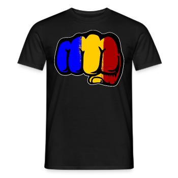 Romania Flag Hand Fist - Men's T-Shirt - black - Front - AI Model Male 178 light (178cm)