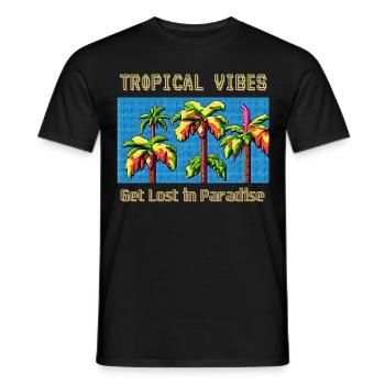 TROPICAL VIBES Get Lost in Paradise - Men's T-Shirt - black - Front - AI Model Male 178 light (178cm)