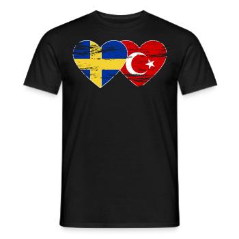 Suède Turquie drapeau coeur utilisé - T-shirt homme - noir - Devant - AI Model Male 178 light (178cm)