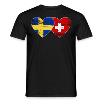 Suède Suisse Drapeau Coeur Utilisé - T-shirt homme - noir - Devant - AI Model Male 178 light (178cm)