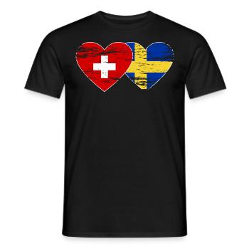 Switzerland Sweden Flag Heart Used - Men's T-Shirt - black - Front - AI Model Male 178 light (178cm)