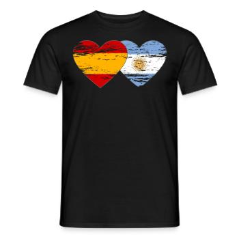 Spain Argentina Flag Heart Used - Men's T-Shirt - black - Front - AI Model Male 178 light (178cm)
