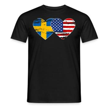 Sweden USA Flag Heart Used - Men's T-Shirt - black - Front - AI Model Male 178 light (178cm)