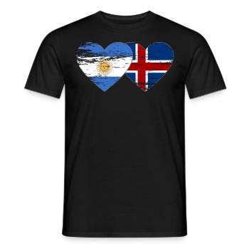 Argentina Iceland Flag Heart Used - Men's T-Shirt - black - Front - AI Model Male 178 light (178cm)