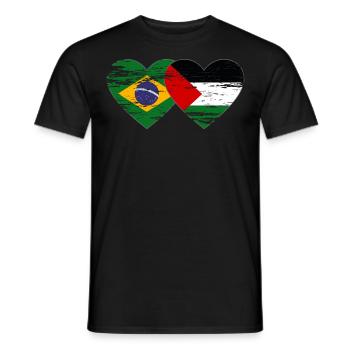 Brazil Palestine Flag Heart Used - Men's T-Shirt - black - Front - AI Model Male 178 light (178cm)