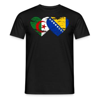 Algérie Bosnie drapeau coeur utilisé - T-shirt homme - noir - Devant - AI Model Male 178 light (178cm)