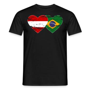 Austria Brazil Flag Heart Used - Men's T-Shirt - black - Front - AI Model Male 178 light (178cm)
