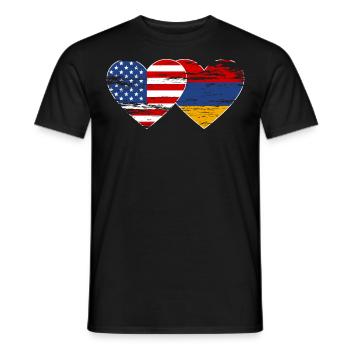 USA Arménie Drapeau Coeur Utilisé - T-shirt homme - noir - Devant - AI Model Male 178 light (178cm)
