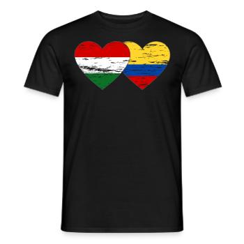 Hongrie Colombie drapeau coeur utilisé - T-shirt homme - noir - Devant - AI Model Male 178 light (178cm)