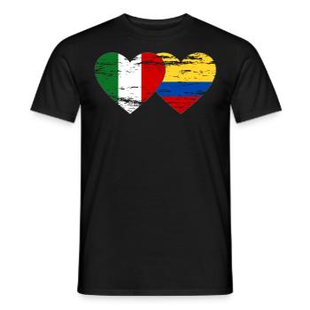 Italy Colombia Flag Heart Used - Men's T-Shirt - black - Front - AI Model Male 178 light (178cm)