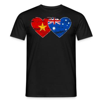 Vietnam Australie Drapeau Coeur Utilisé - T-shirt homme - noir - Devant - AI Model Male 178 light (178cm)