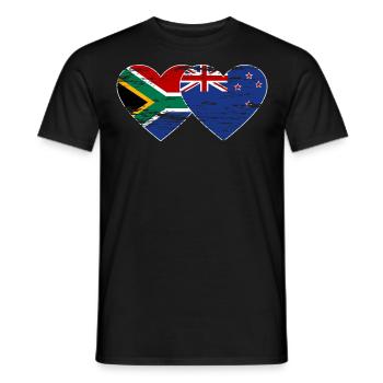 Afrique du Sud Nouvelle-Zélande drapeau coeur utilisé - T-shirt homme - noir - Devant - AI Model Male 178 light (178cm)